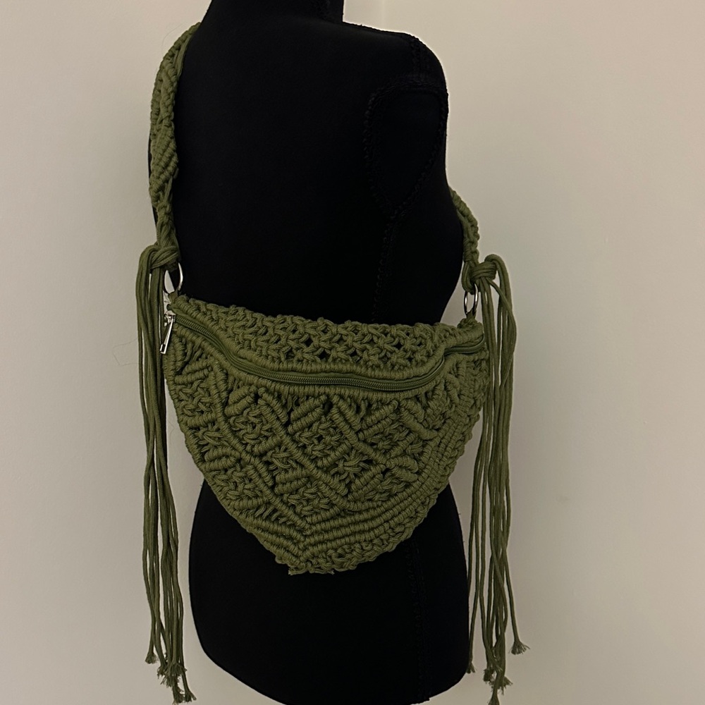 Forever 21 Olive Green Macrame Shoulder Bag